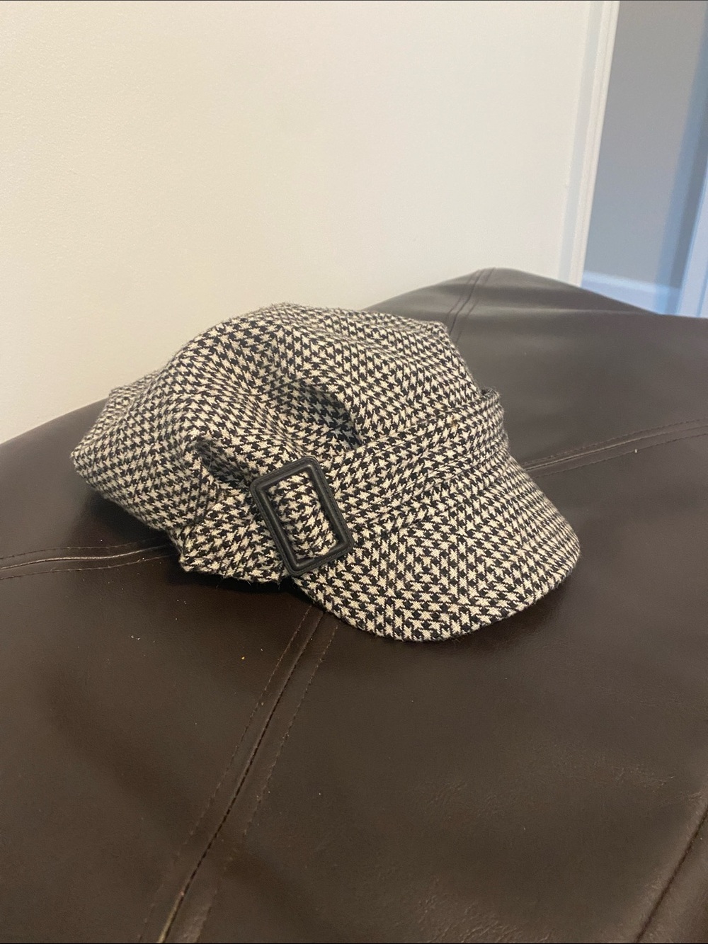 Houndstooth Baker Boy Cap - Black & White - Picture 2 of 2